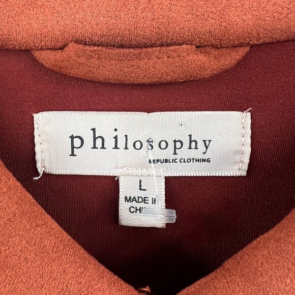 Philosophy Orange Faux Suede Button Front Shacket Women's Large - Picture 3 of 5